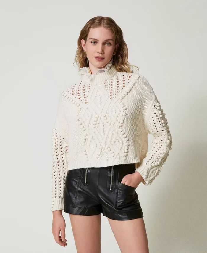 Twinset Wool Blend Mixed Stitch Jumper White Snow Women Jumpers And Cardigans Twinset Wool Blend Mixed Stitch Jumper White Snow Women Jumpers And Cardigans