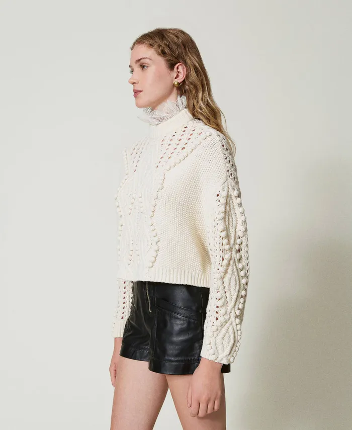 Twinset Wool Blend Mixed Stitch Jumper White Snow Women Jumpers And Cardigans Twinset Wool Blend Mixed Stitch Jumper White Snow Women Jumpers And Cardigans