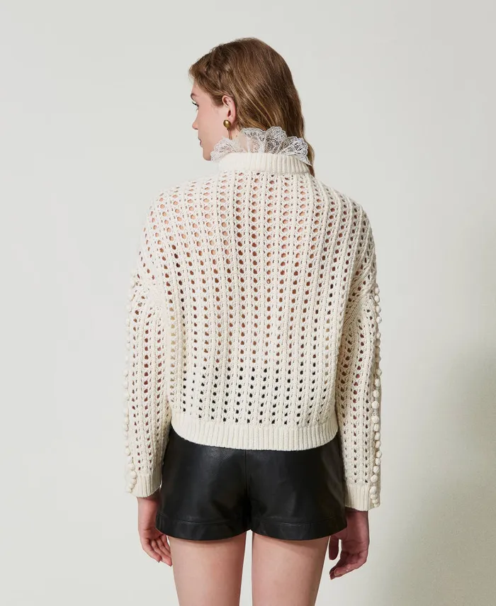 Twinset Wool Blend Mixed Stitch Jumper White Snow Women Jumpers And Cardigans Twinset Wool Blend Mixed Stitch Jumper White Snow Women Jumpers And Cardigans