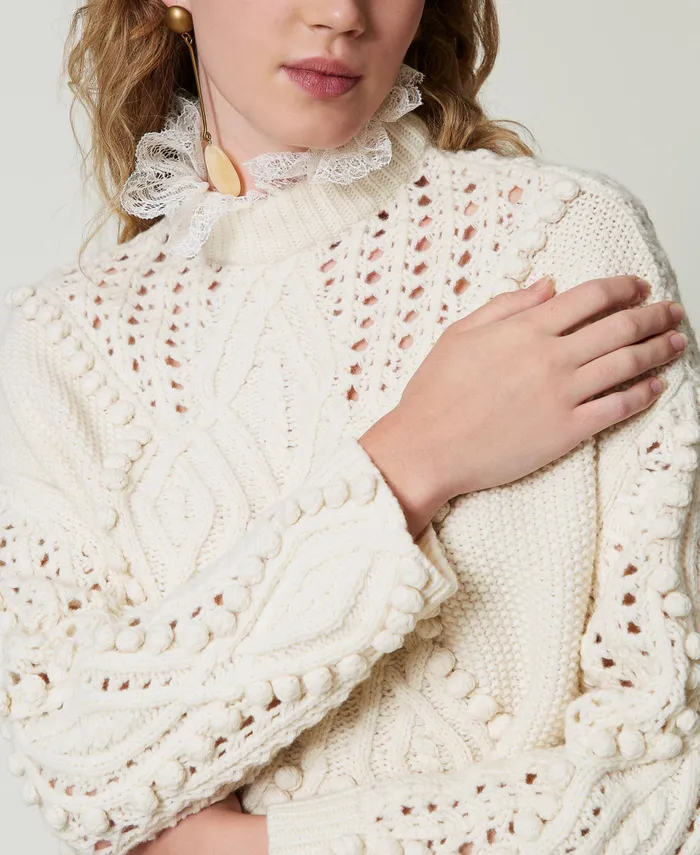 Twinset Wool Blend Mixed Stitch Jumper White Snow Women Jumpers And Cardigans Twinset Wool Blend Mixed Stitch Jumper White Snow Women Jumpers And Cardigans
