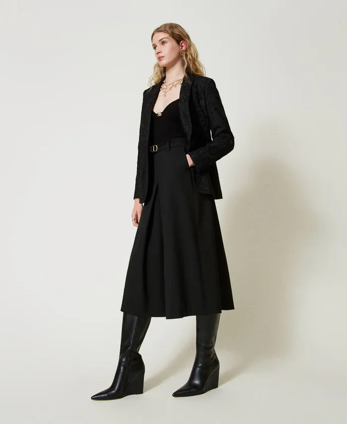 Twinset Wool Blend TrouserSkirt With Belt Black Women Skirts