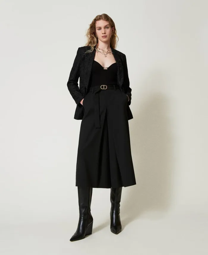 Twinset Wool Blend TrouserSkirt With Belt Black Women Skirts Twinset Wool Blend TrouserSkirt With Belt Black Women Skirts