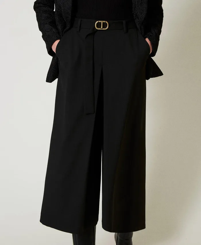 Twinset Wool Blend TrouserSkirt With Belt Black Women Skirts Twinset Wool Blend TrouserSkirt With Belt Black Women Skirts