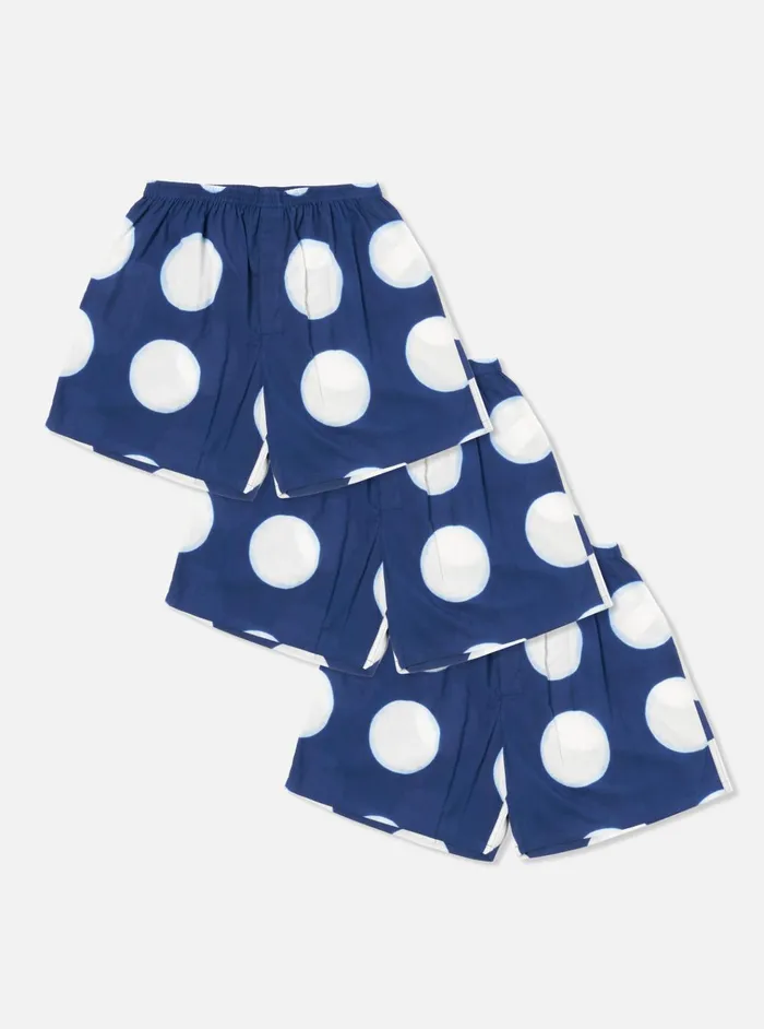 Underwear Men Universal Works Universal Works 3 Pack Boxer Short In Indigo Big Dot Print