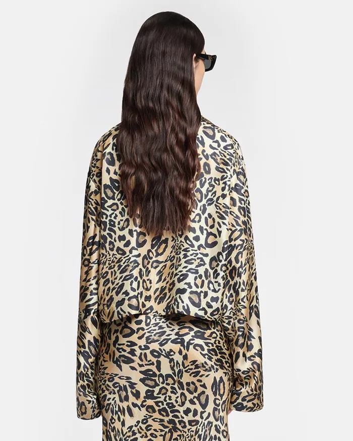 Vally Cropped Printed SilkTwill Shirt Leopard Women Nanushka Tops