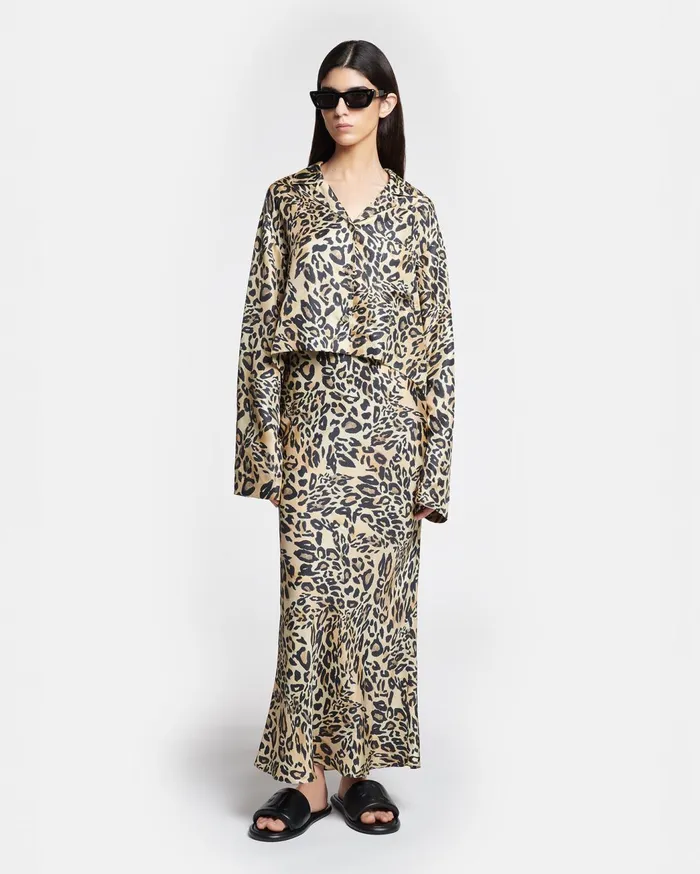 Vally Cropped Printed SilkTwill Shirt Leopard Women Nanushka Tops