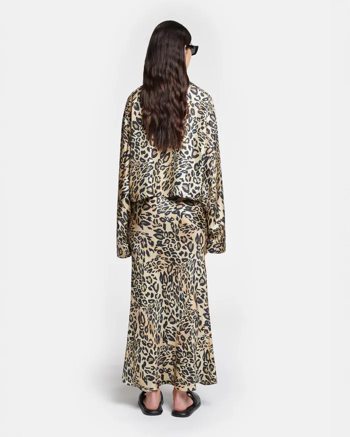 Vally Cropped Printed SilkTwill Shirt Leopard Women Nanushka Tops