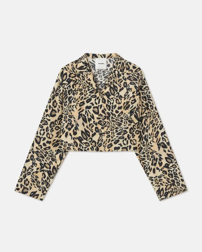 Vally Cropped Printed SilkTwill Shirt Leopard Women Nanushka Tops