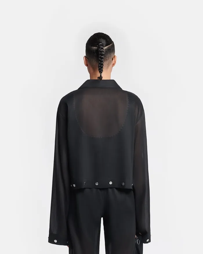 Vally Studded Cropped Organza Shirt Black Women Nanushka Tops