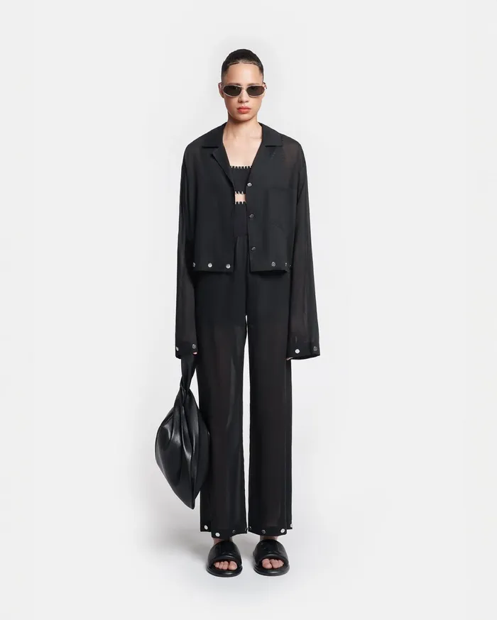 Vally Studded Cropped Organza Shirt Black Women Nanushka Tops