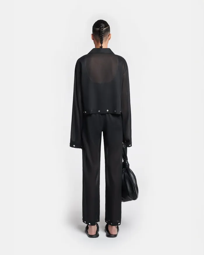 Vally Studded Cropped Organza Shirt Black Women Nanushka Tops