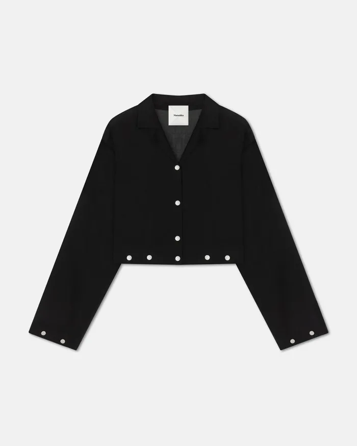 Vally Studded Cropped Organza Shirt Black Women Nanushka Tops