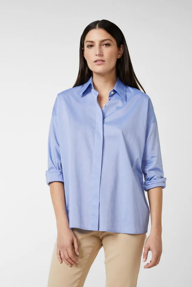 Van Laack Business Blouses Women Poplin Shirt Blouse With Dropped Shoulders Blue