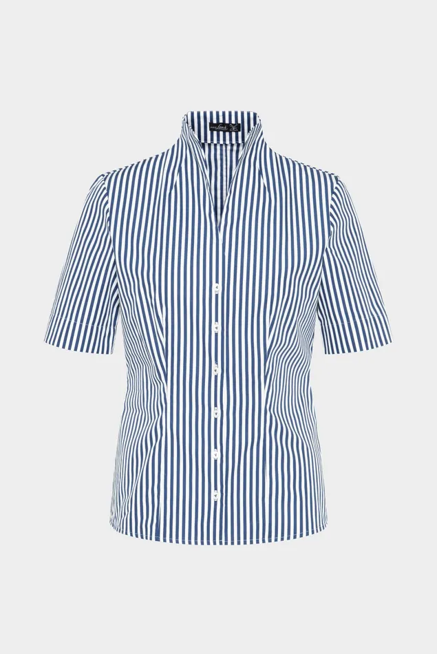 Van Laack Business Blouses Women Striped Cupcollar Blouse In Blue Cotton Poplin