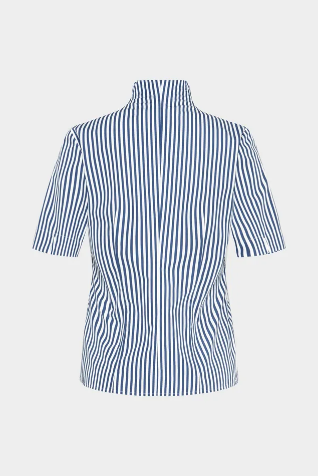 Van Laack Business Blouses Women Striped Cupcollar Blouse In Blue Cotton Poplin Van Laack Business Blouses Women Striped Cupcollar Blouse In Blue Cotton Poplin