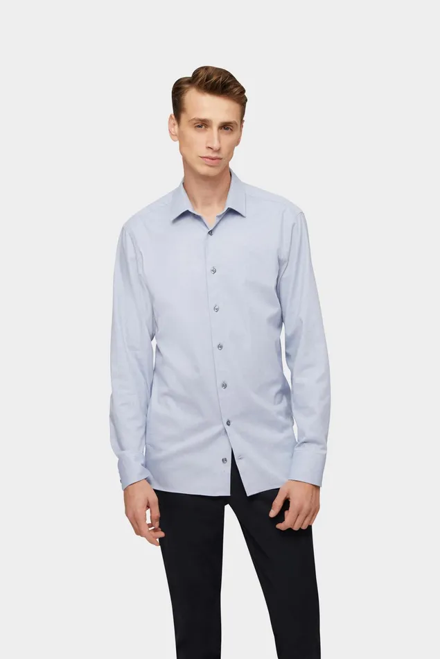 Van Laack Business Shirts Men Twill Shirt With Kent Collar And Brushed Look Tailor Fit Light Blue