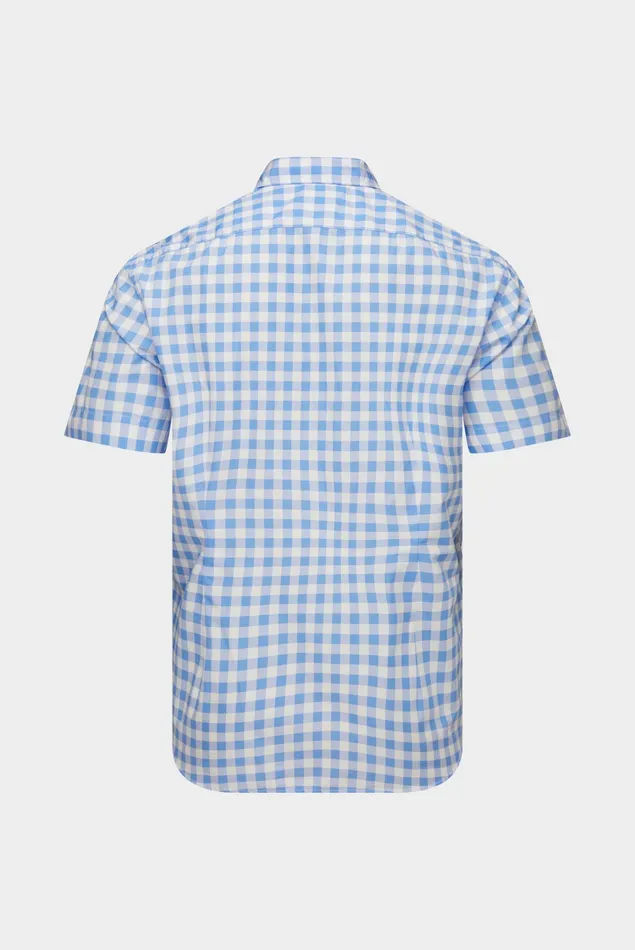 Van Laack Casual Shirts Men Checked Poplin Shortsleeved Shirt With Buttondown Collar Blue Van Laack Casual Shirts Men Checked Poplin Shortsleeved Shirt With Buttondown Collar Blue