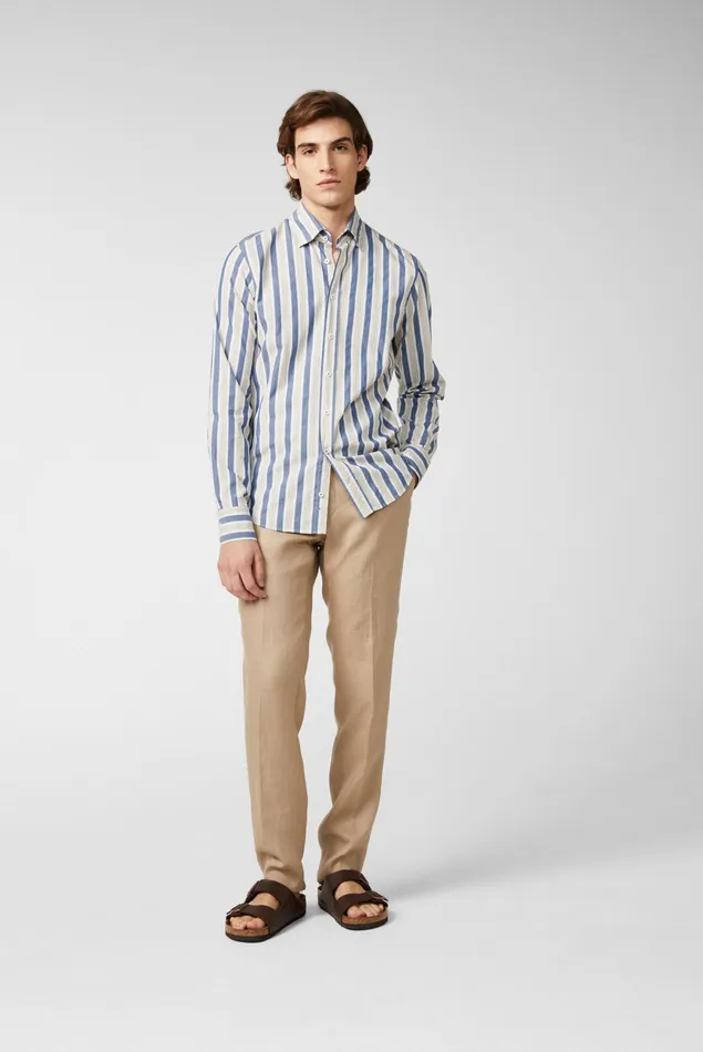 Van Laack Casual Shirts Men Sun Bleached Broad Striped Button Down Collar Cotton Shirt Van Laack Casual Shirts Men Sun Bleached Broad Striped Button Down Collar Cotton Shirt