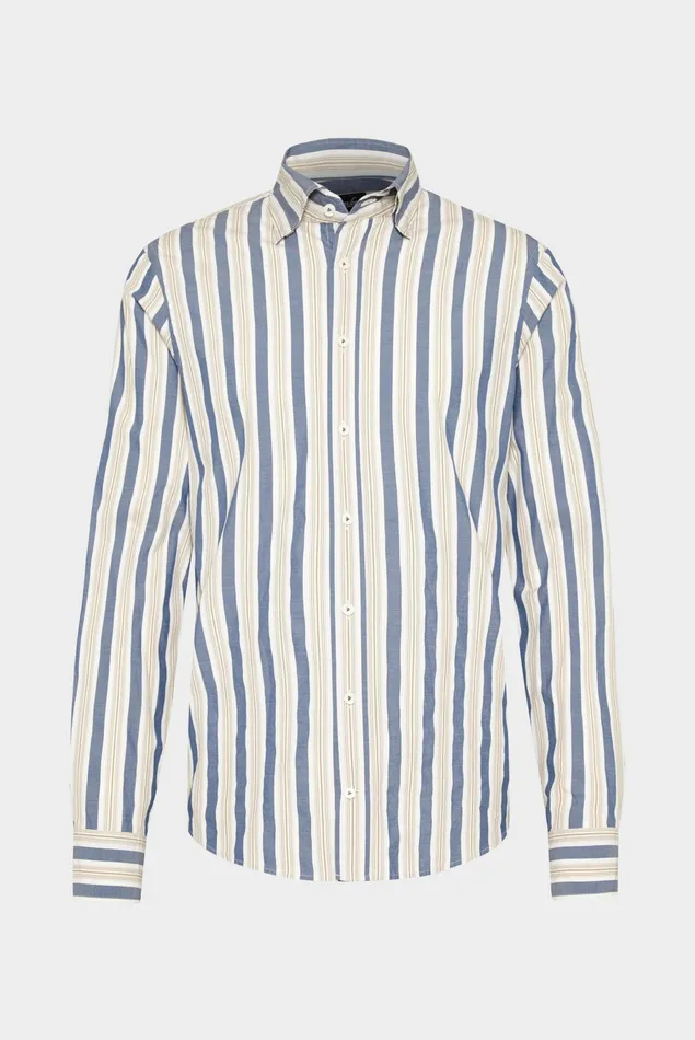 Van Laack Casual Shirts Men Sun Bleached Broad Striped Button Down Collar Cotton Shirt Van Laack Casual Shirts Men Sun Bleached Broad Striped Button Down Collar Cotton Shirt