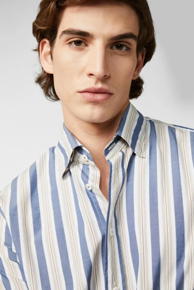 Van Laack Casual Shirts Men Sun Bleached Broad Striped Button Down Collar Cotton Shirt Van Laack Casual Shirts Men Sun Bleached Broad Striped Button Down Collar Cotton Shirt