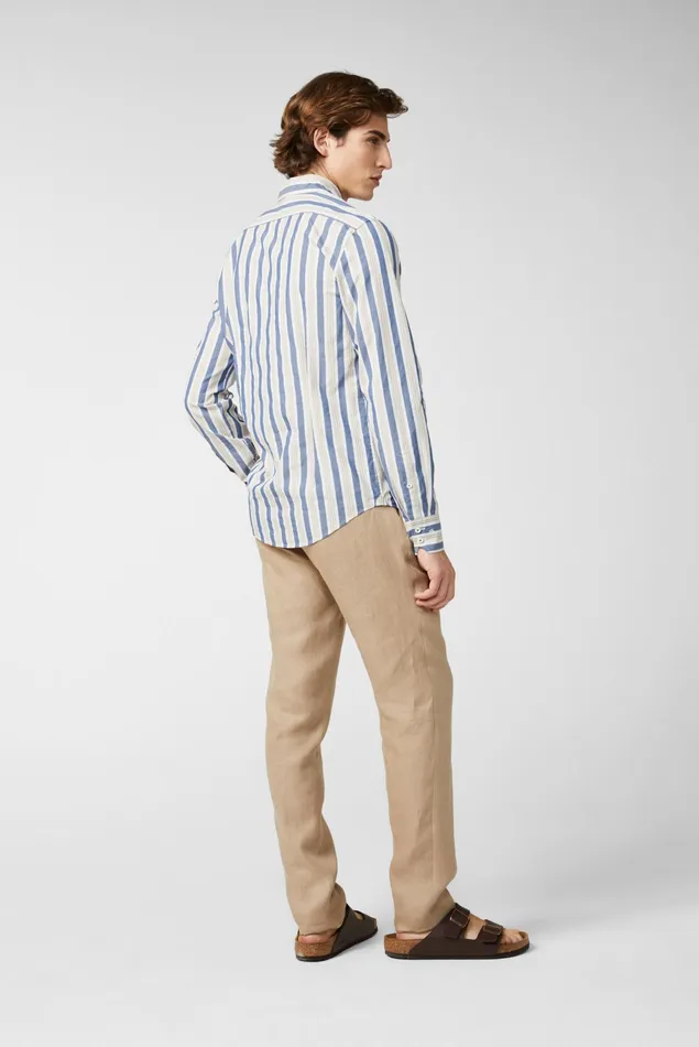 Van Laack Casual Shirts Men Sun Bleached Broad Striped Button Down Collar Cotton Shirt Van Laack Casual Shirts Men Sun Bleached Broad Striped Button Down Collar Cotton Shirt