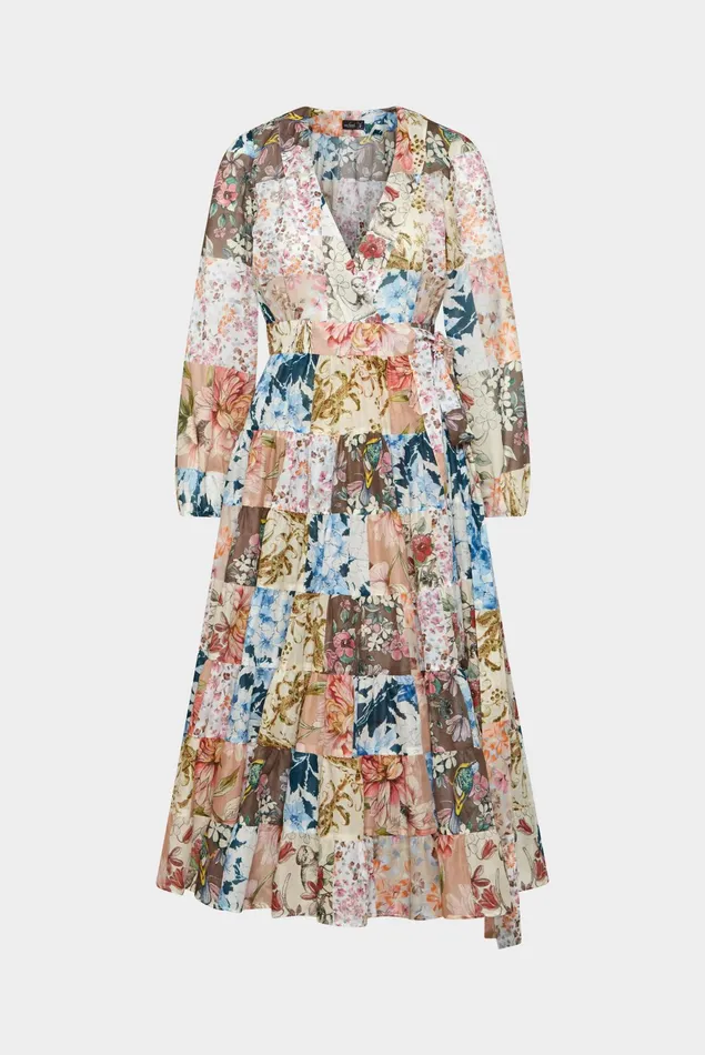 Van Laack Dresses and Skirts Women Midi Wrap Dress With Puff Sleeves And Floral Patchwork Print Made Of Cotton Voile Van Laack Dresses and Skirts Women Midi Wrap Dress With Puff Sleeves And Floral Patchwork Print Made Of Cotton Voile