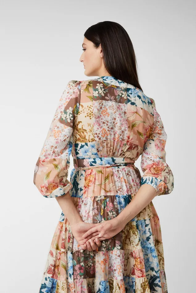 Van Laack Dresses and Skirts Women Midi Wrap Dress With Puff Sleeves And Floral Patchwork Print Made Of Cotton Voile Van Laack Dresses and Skirts Women Midi Wrap Dress With Puff Sleeves And Floral Patchwork Print Made Of Cotton Voile