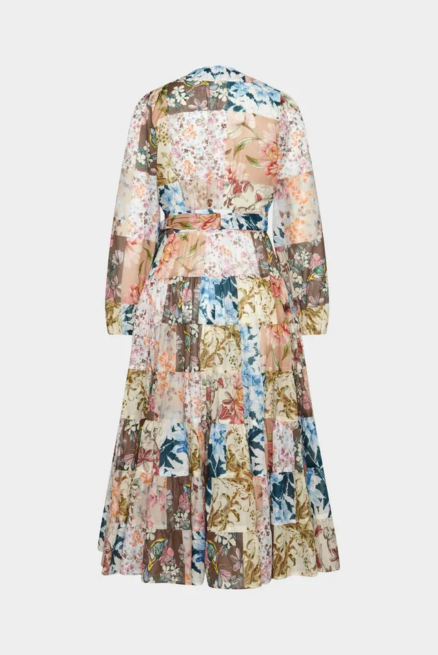 Van Laack Dresses and Skirts Women Midi Wrap Dress With Puff Sleeves And Floral Patchwork Print Made Of Cotton Voile Van Laack Dresses and Skirts Women Midi Wrap Dress With Puff Sleeves And Floral Patchwork Print Made Of Cotton Voile