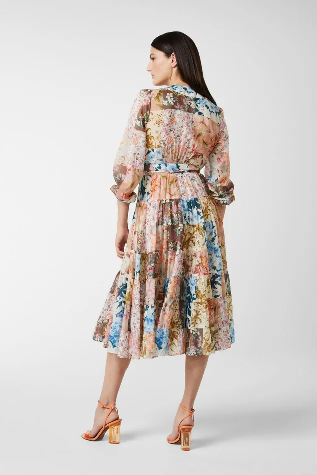 Van Laack Dresses and Skirts Women Midi Wrap Dress With Puff Sleeves And Floral Patchwork Print Made Of Cotton Voile Van Laack Dresses and Skirts Women Midi Wrap Dress With Puff Sleeves And Floral Patchwork Print Made Of Cotton Voile