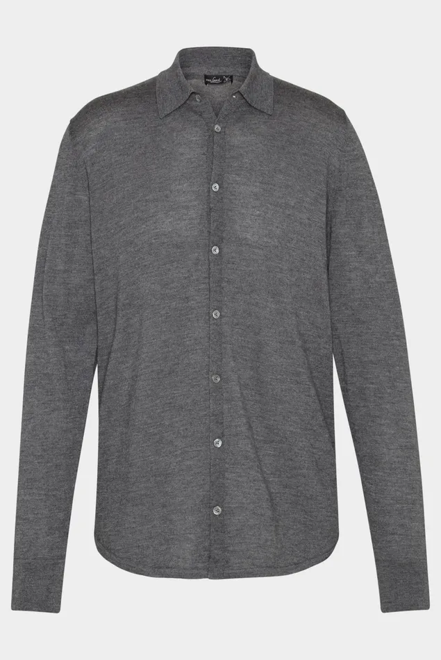 Van Laack Easy Iron Shirts Men Cashmere Knitted Shirt Gray