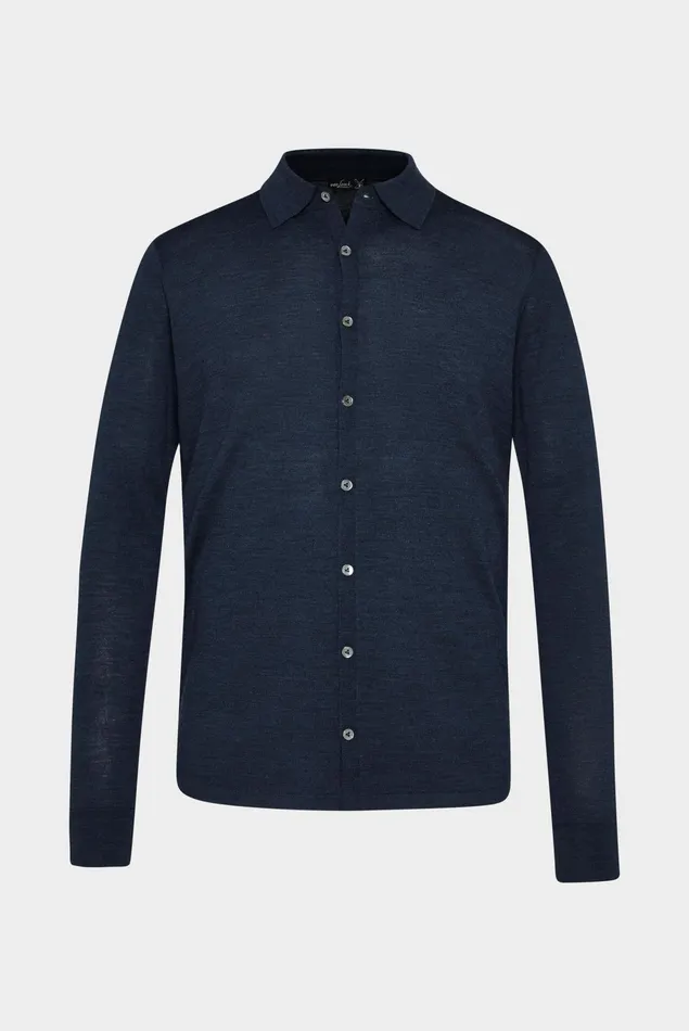 Van Laack Easy Iron Shirts Men Knitted Shirt In Merino Wool Blau