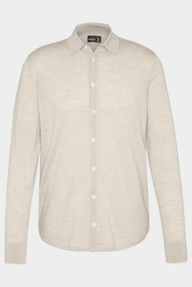Van Laack Easy Iron Shirts Men Knitted Shirt Virgin WoolCashmere Blend Beige