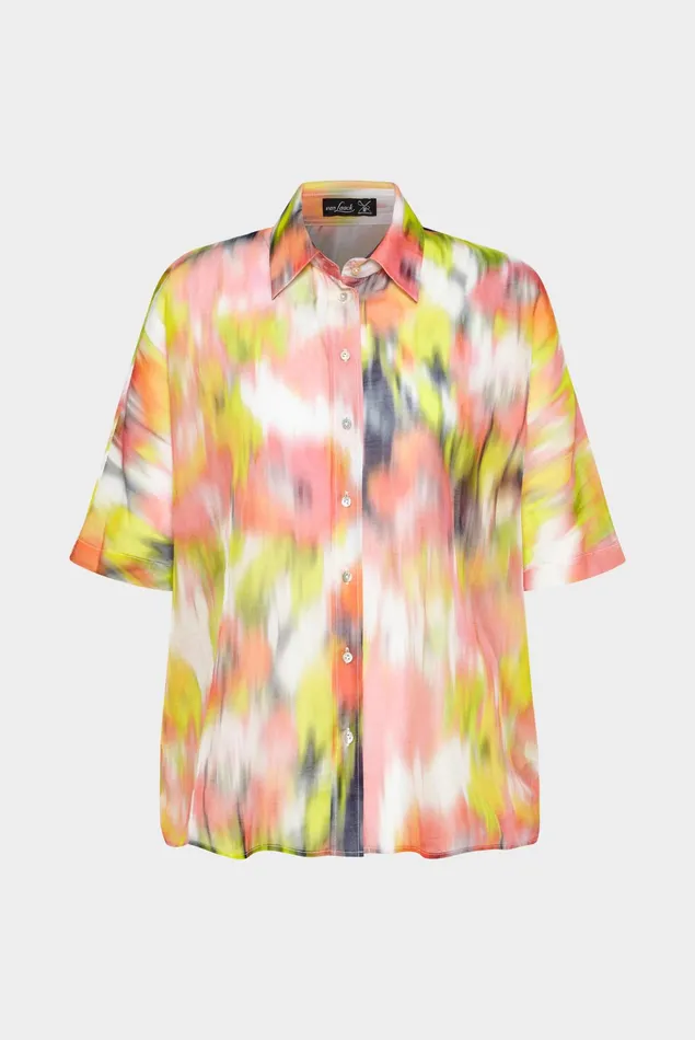 Van Laack Festive Blouses Women Short Sleeve Blouse Cotton Silk Voile Blend Blouse With Smudged Floral Print Van Laack Festive Blouses Women Short Sleeve Blouse Cotton Silk Voile Blend Blouse With Smudged Floral Print