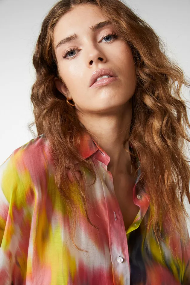 Van Laack Festive Blouses Women Short Sleeve Blouse Cotton Silk Voile Blend Blouse With Smudged Floral Print Van Laack Festive Blouses Women Short Sleeve Blouse Cotton Silk Voile Blend Blouse With Smudged Floral Print