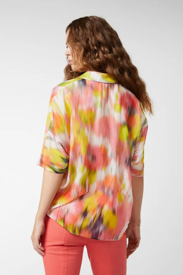 Van Laack Festive Blouses Women Short Sleeve Blouse Cotton Silk Voile Blend Blouse With Smudged Floral Print Van Laack Festive Blouses Women Short Sleeve Blouse Cotton Silk Voile Blend Blouse With Smudged Floral Print