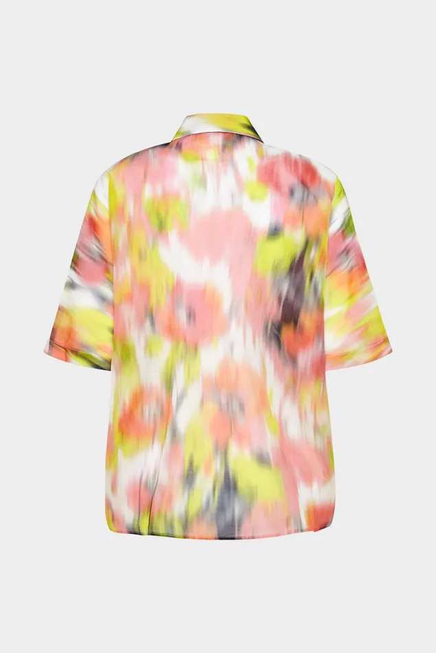 Van Laack Festive Blouses Women Short Sleeve Blouse Cotton Silk Voile Blend Blouse With Smudged Floral Print Van Laack Festive Blouses Women Short Sleeve Blouse Cotton Silk Voile Blend Blouse With Smudged Floral Print
