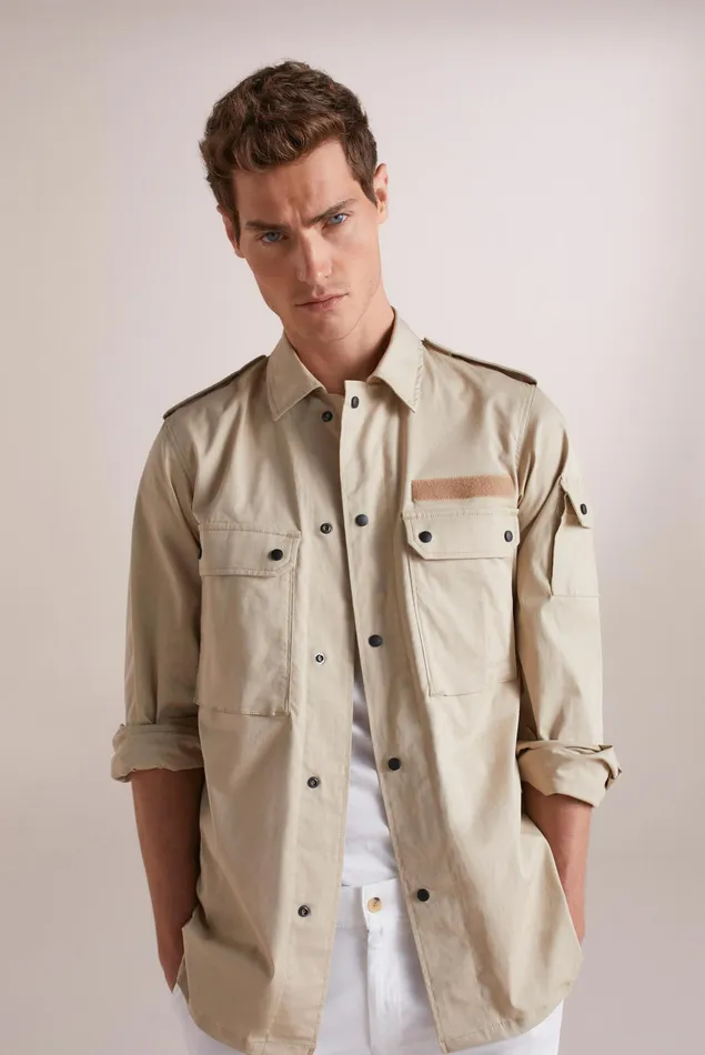 Van Laack Jackets and Vests Men Exclusive Cotton Overshirt Shirt Beige