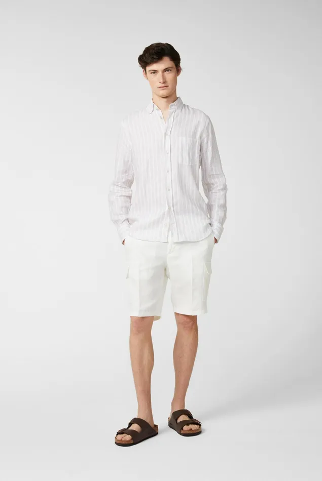 Van Laack Linen Shirts Men Linen Buttondown Hem With Stripe Print Beige Van Laack Linen Shirts Men Linen Buttondown Hem With Stripe Print Beige