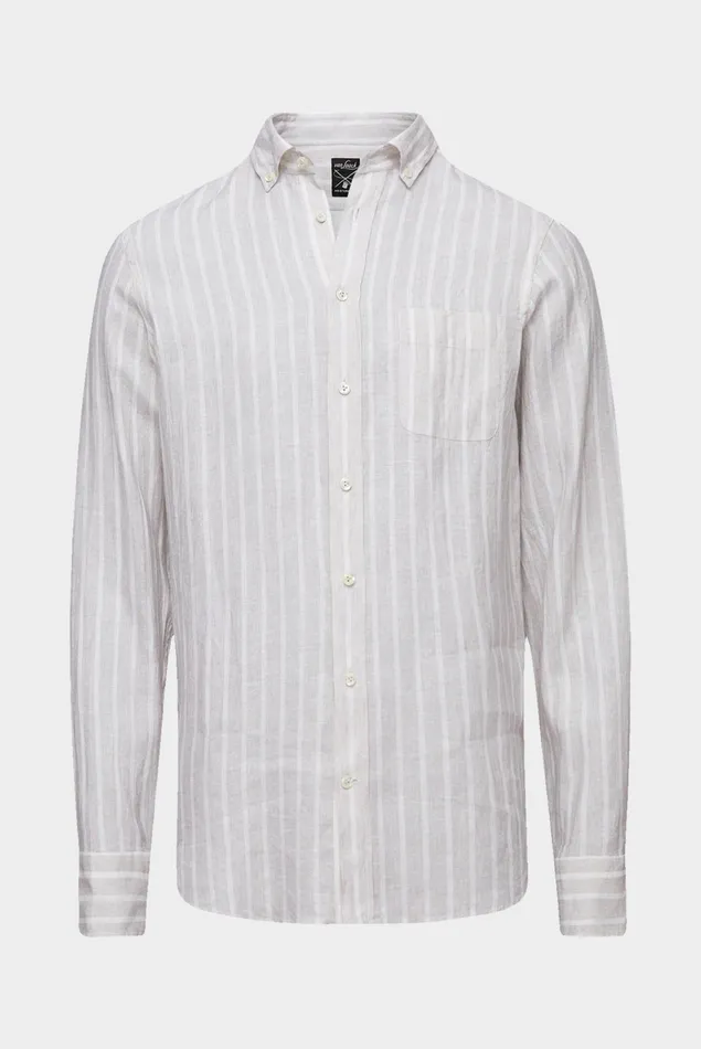 Van Laack Linen Shirts Men Linen Buttondown Hem With Stripe Print Beige Van Laack Linen Shirts Men Linen Buttondown Hem With Stripe Print Beige