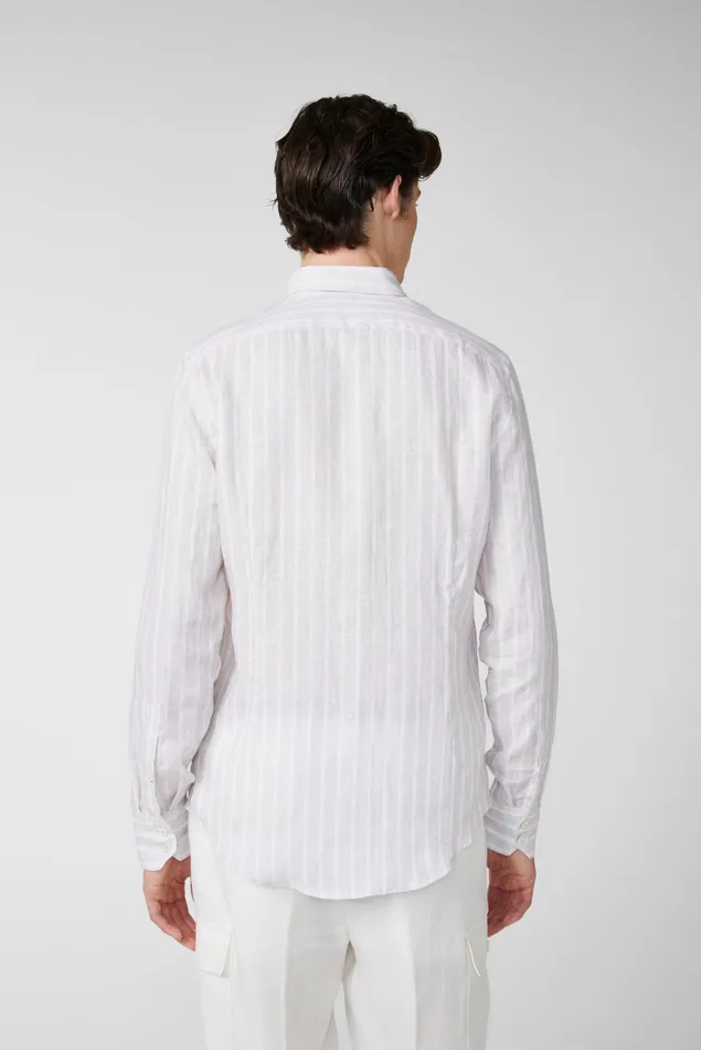 Van Laack Linen Shirts Men Linen Buttondown Hem With Stripe Print Beige Van Laack Linen Shirts Men Linen Buttondown Hem With Stripe Print Beige