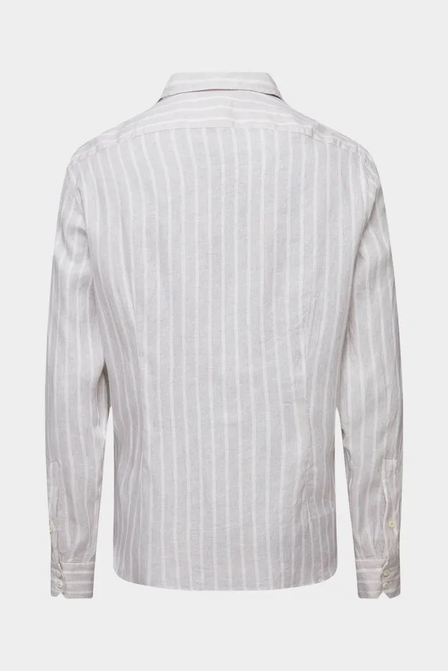 Van Laack Linen Shirts Men Linen Buttondown Hem With Stripe Print Beige Van Laack Linen Shirts Men Linen Buttondown Hem With Stripe Print Beige