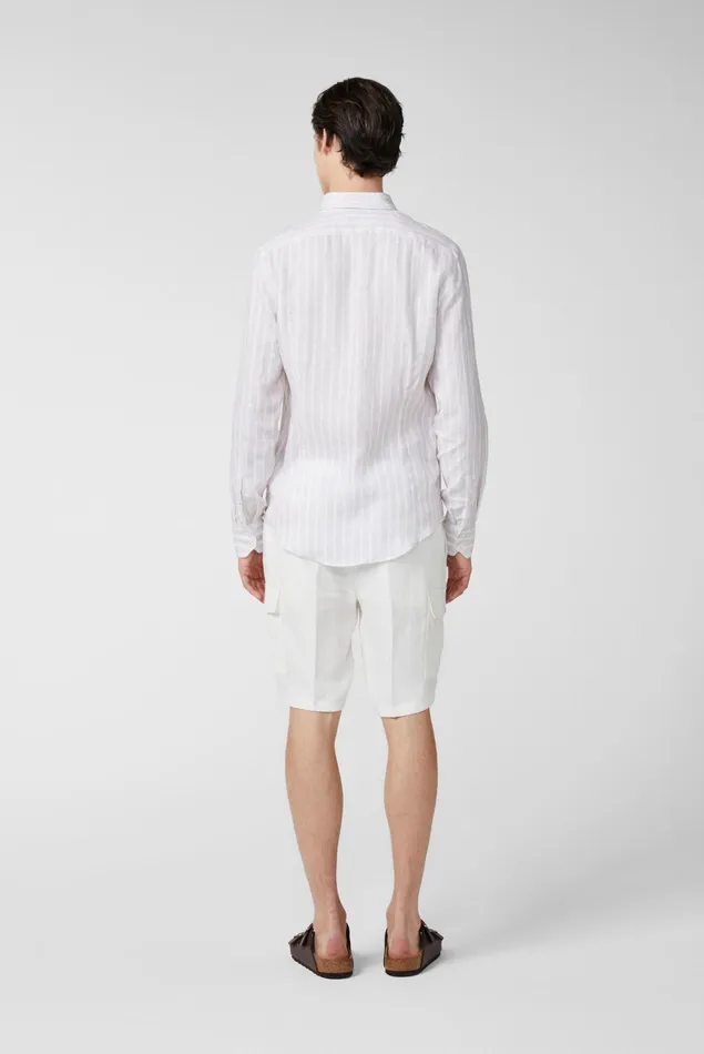 Van Laack Linen Shirts Men Linen Buttondown Hem With Stripe Print Beige Van Laack Linen Shirts Men Linen Buttondown Hem With Stripe Print Beige