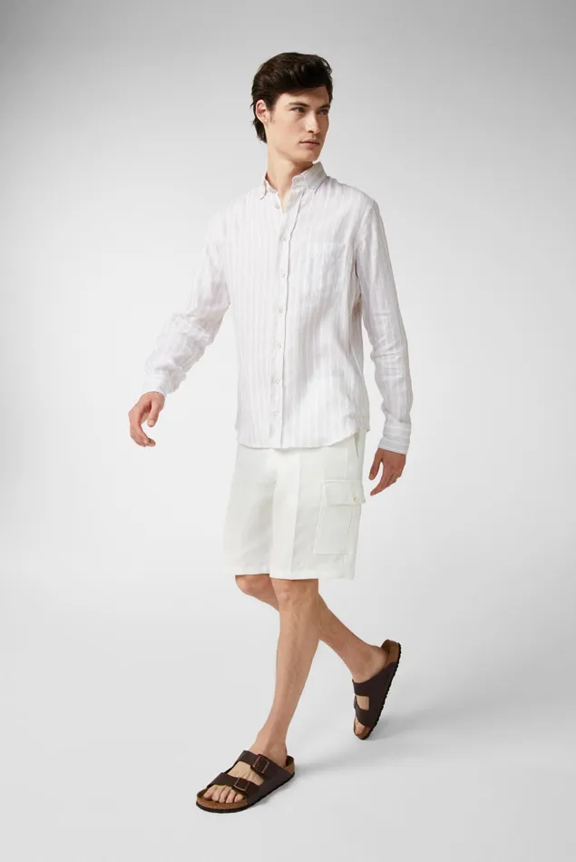 Van Laack Linen Shirts Men Linen Buttondown Hem With Stripe Print Beige Van Laack Linen Shirts Men Linen Buttondown Hem With Stripe Print Beige