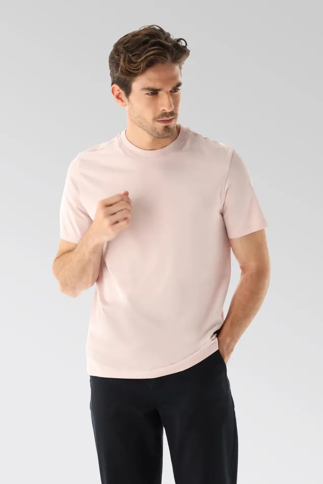 Van Laack TShirts Men Relaxed Fit Crew Neck Jersey TShirt Pink