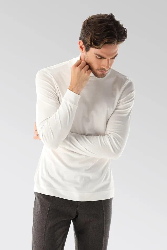 Van Laack TShirts Men Swiss Cotton Jersey Turtleneck Shirt White