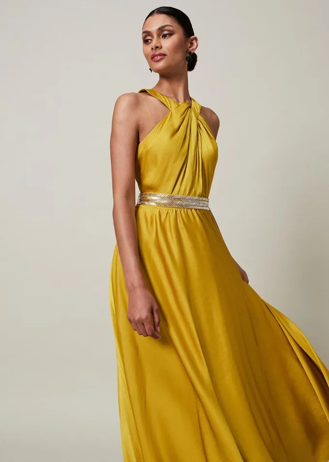 Vanessa Beaded Belt Maxi Dress Chartreuse Women Phase Eight Dresses