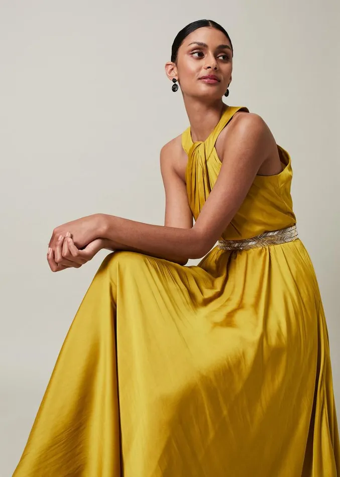 Vanessa Beaded Belt Maxi Dress Chartreuse Women Phase Eight Dresses