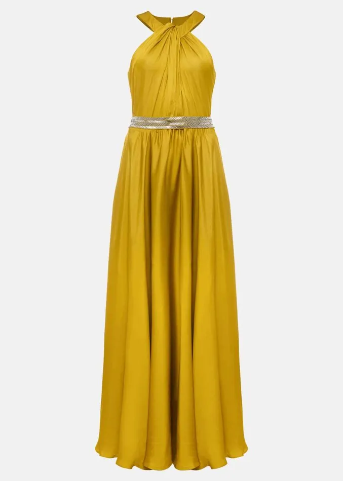 Vanessa Beaded Belt Maxi Dress Chartreuse Women Phase Eight Dresses