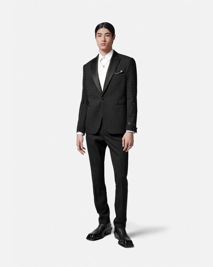 Versace Blazers and Suits CrocEffect Jacquard Formal Pants Black 8211 Men Versace Blazers and Suits CrocEffect Jacquard Formal Pants Black 8211 Men