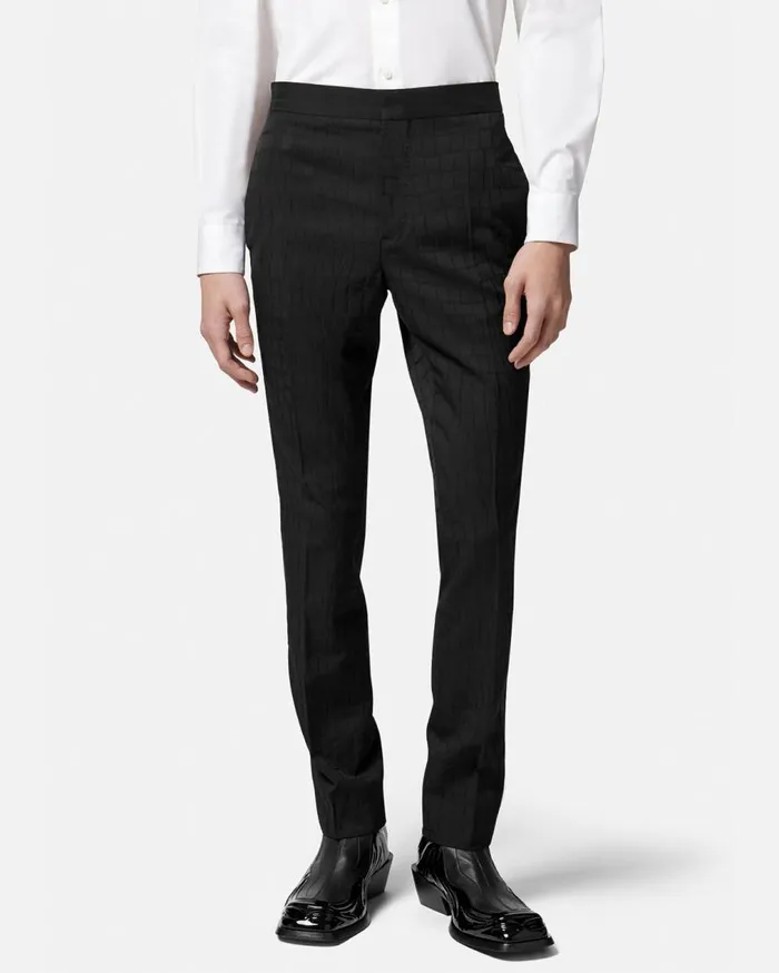 Versace Blazers and Suits CrocEffect Jacquard Formal Pants Black 8211 Men Versace Blazers and Suits CrocEffect Jacquard Formal Pants Black 8211 Men